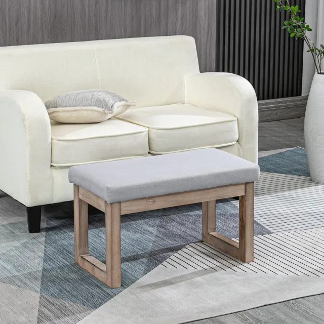 DESMIU Voetenbankje 68 x 38 x 42 cm - Gestoffeerd Met Houten Poten - Voor Woonkamer, Slaapkamer En Hal - Stof Grijs
