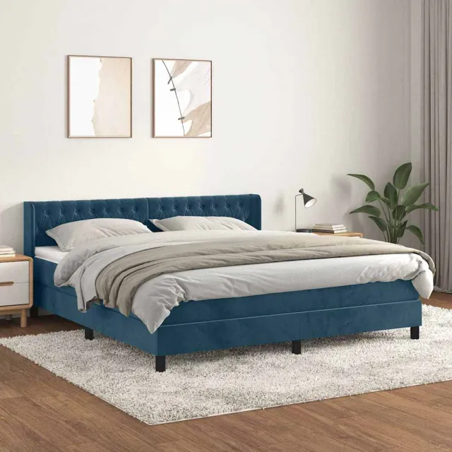 vidaXL Boxspring met matras fluweel donkerblauw 160x200 cm blauw
