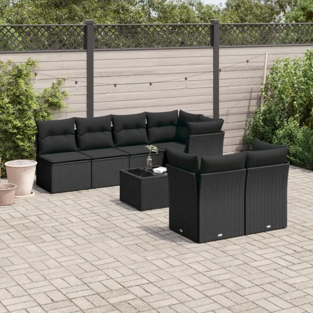 vidaXL 8-delige Loungeset met kussens poly rattan zwart, foto 2