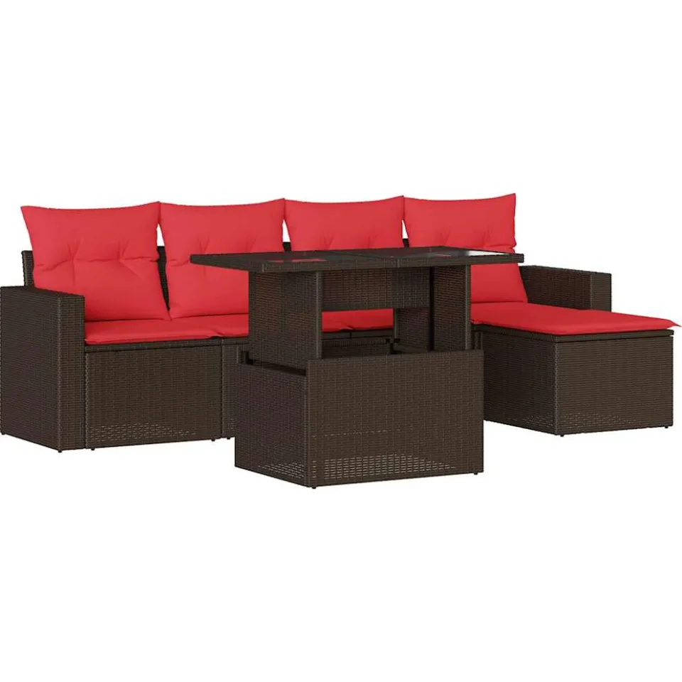 vidaXL 6-delige tuinbankset met kussens, bruin polyrotan, foto 3
