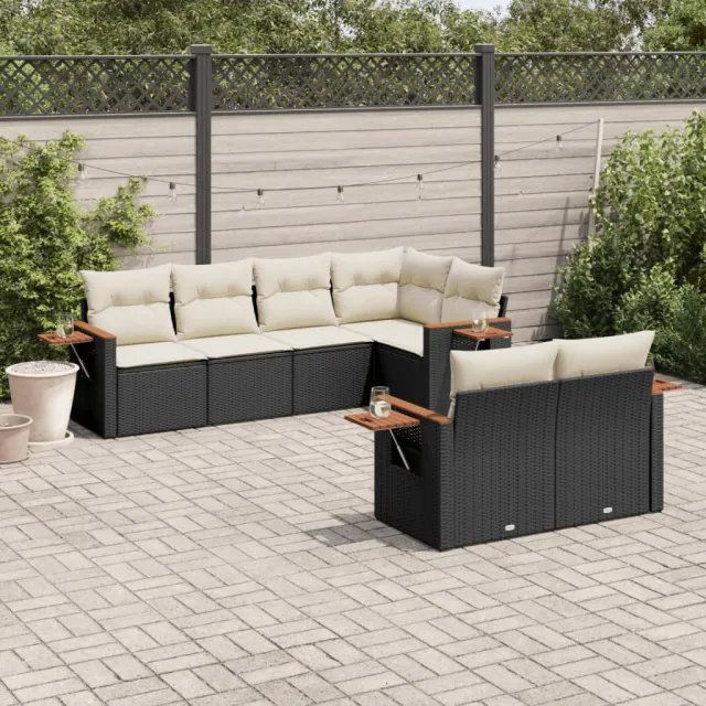 vidaXL 7-delige Loungeset met kussens poly rattan zwart, foto 2