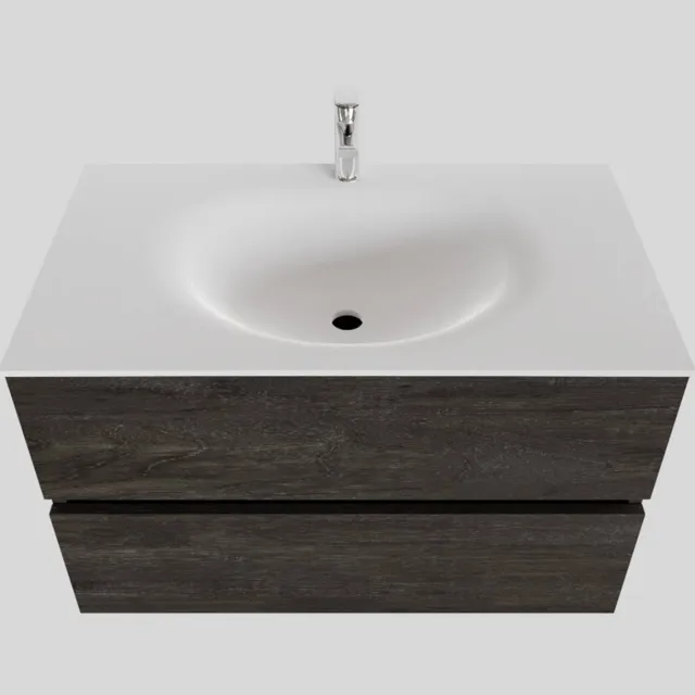 Boss & Wessing Badkamermeubel Solid Surface BWS Stockholm 80x46 cm Wood Dark Brown (1 kraangat) Houtlook