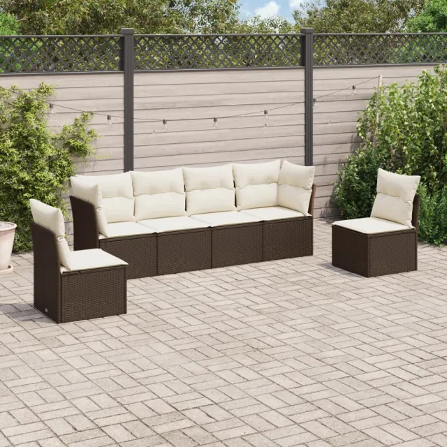 vidaXL 6-delige Loungeset met kussens poly rattan bruin, foto 2