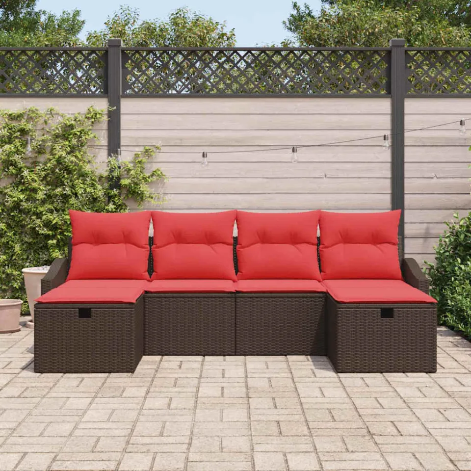 vidaXL Bankstel 5 st poly rattan bruin, foto 3
