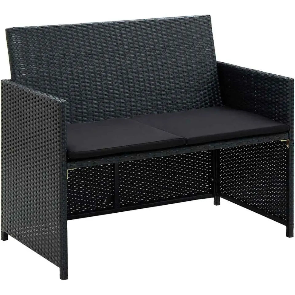 vidaXL 4-delige Loungeset met kussens poly rattan zwart, foto 4