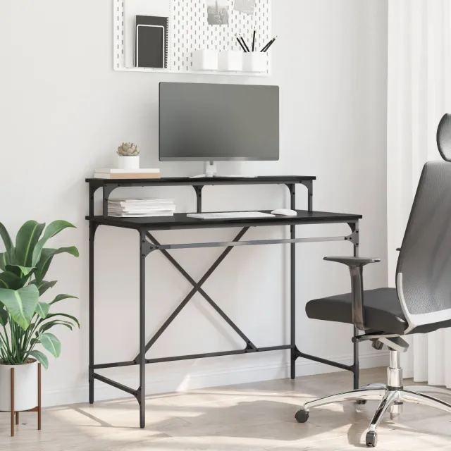 vidaXL Bureau Zwart Eiken 100 x 50 x 90 cm Bewerkt hout, foto 2
