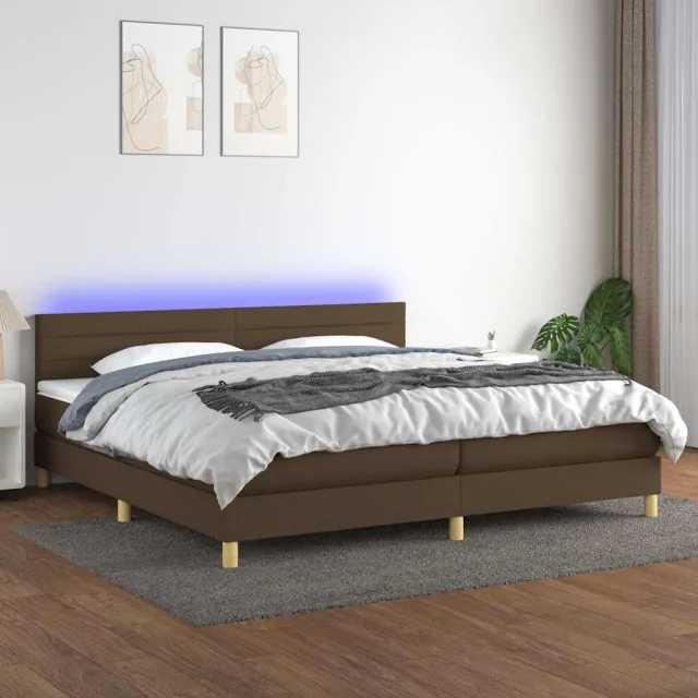 vidaXL Boxspring met matras en LED stof donkerbruin 200x200 cm bruin