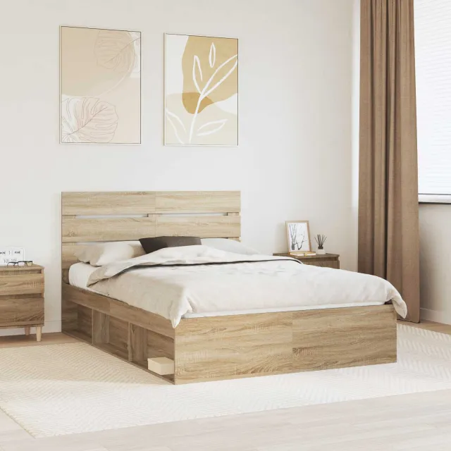 vidaXL Bedframe met hoofdeinde Sonoma 140 x 190 cm Massief grenenhout Bruin