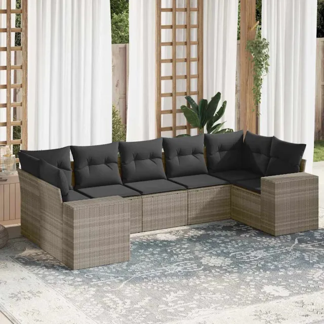 vidaXL 7-delige Loungeset met kussens poly rattan lichtgrijs grijs, foto 2