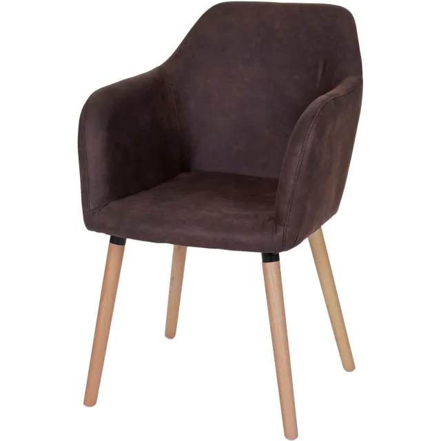 MCW Eetkamerstoel Malmö T381, stoel keukenstoel, retro jaren 50 design ~ textiel, vintage donkerbruin, lichte poten