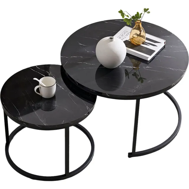 Home Heaven Home-Heaven® Salontafel Rond Zwart Marmer set van 2 - Salontafels zwart Ø70 & Ø50cm