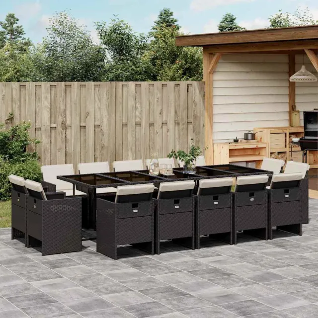 vidaXL 15-delige Tuinset met kussens poly rattan zwart