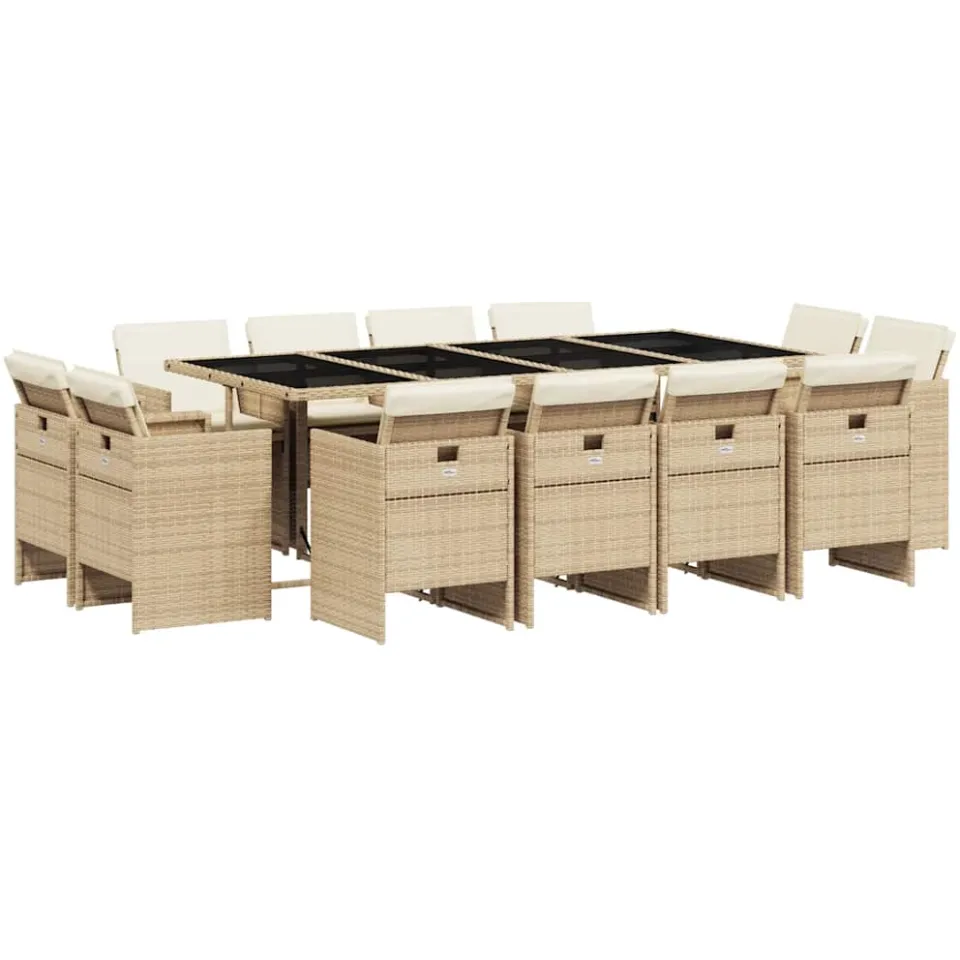 vidaXL 13-delige Tuinset met kussens poly rattan beige