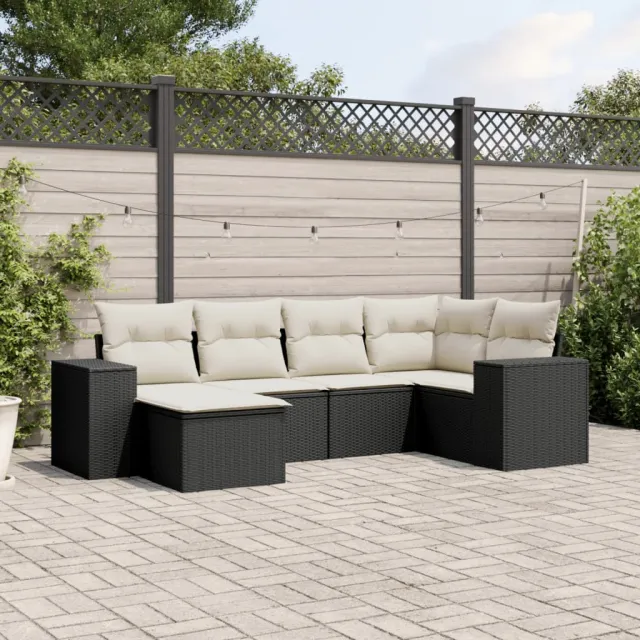 vidaXL 6-delige Loungeset met kussens poly rattan zwart, foto 2
