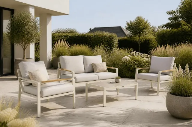 Domani Furniture Stoel en Bank Loungeset 4 personen Aluminium Zand/Beige Domani Furniture Leaf