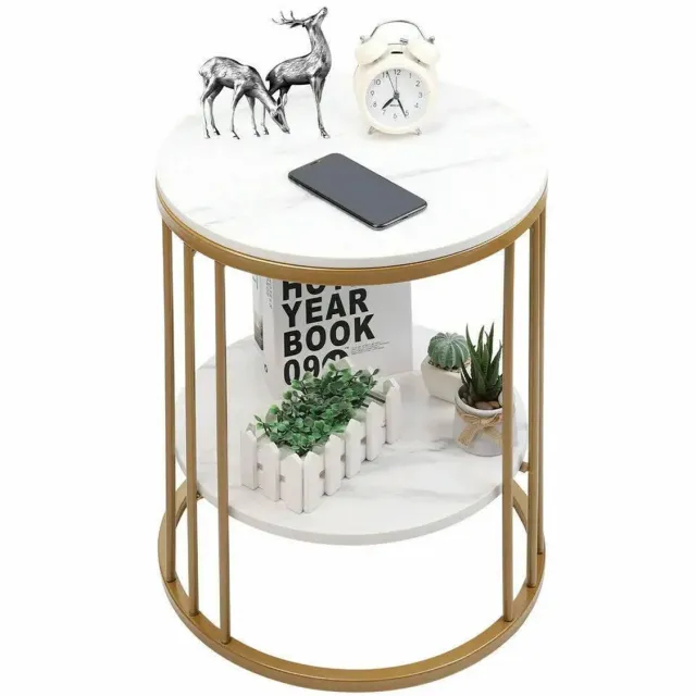 uJOY Ronde salontafel - 2-laags ontwerp - Veelzijdig gebruik - Hoog draagvermogen - Modern en elegant - Compact formaat Goud frame met wit marmeren blad