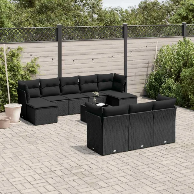 vidaXL 11-delige Loungeset met kussens poly rattan zwart, foto 2