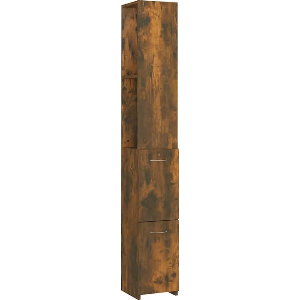 vidaXL Badkamerkast 25x26,5x170 cm bewerkt hout gerookt eikenkleurig Bruin