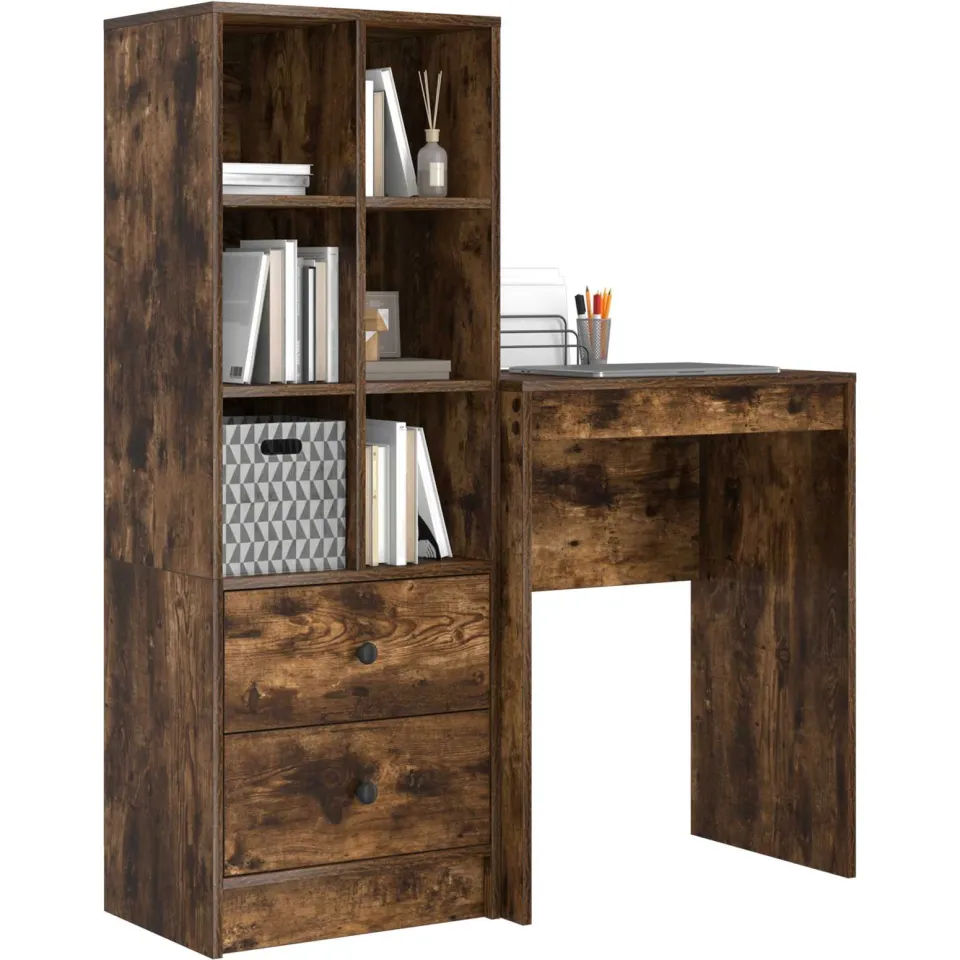 vidaXL Bureau Gerookt eiken 105,5 x 34 x 127 cm 2 st Bruin