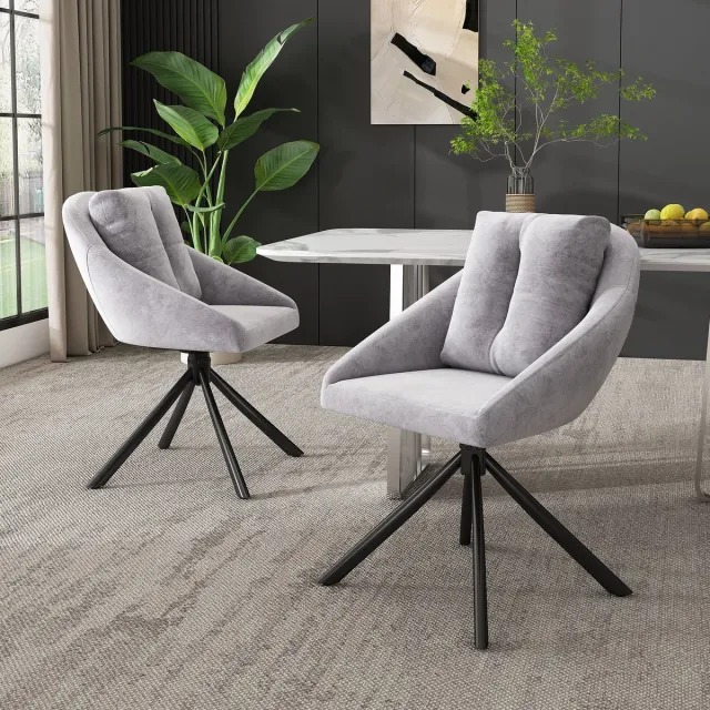 Welltin Eetkamerstoel set van 2 - Draaistoel - Beige stoel - Grijze stoel - Moderne stoel - Gestoffeerde stoel - Ergonomische stoel - Comfortabele stoel - Elegante stoel - Keukenstoel - Woonkamer stoel - Grijs