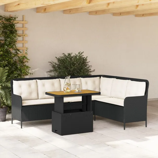 vidaXL 2-delige Loungeset met kussens poly rattan zwart, foto 2