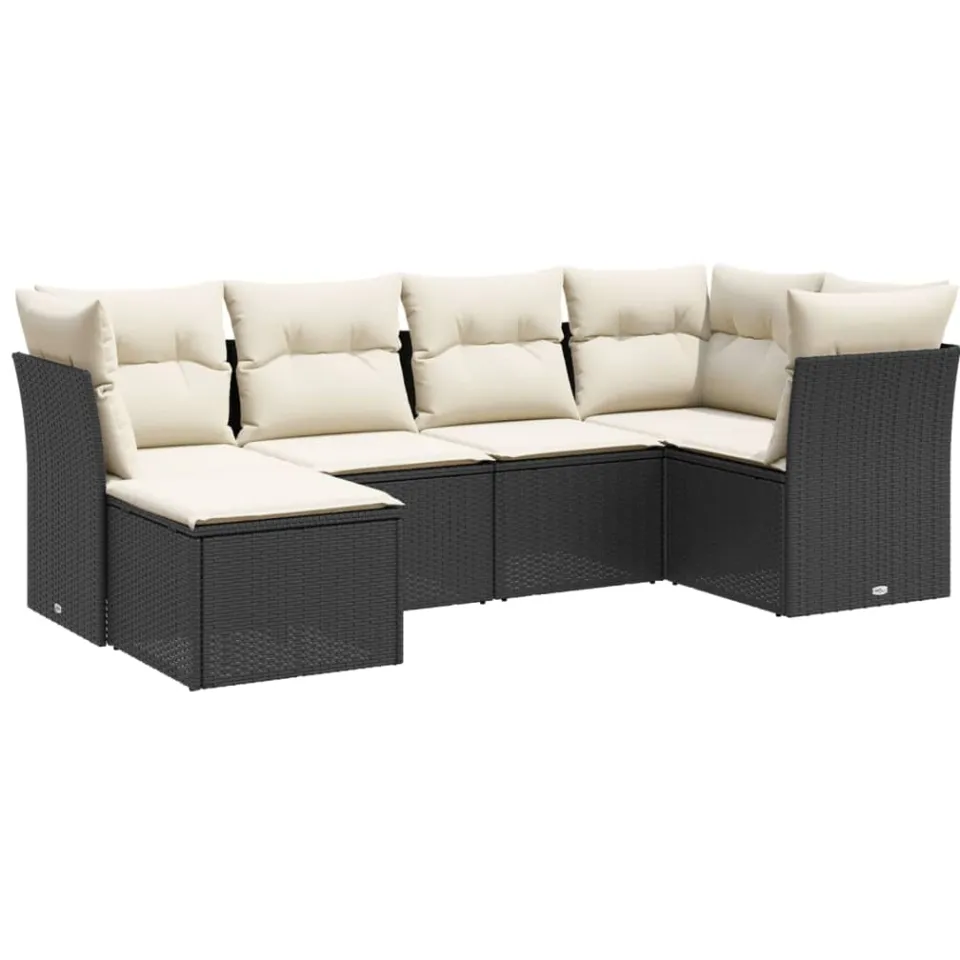 vidaXL 6-delige Loungeset met kussens poly rattan zwart