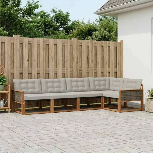 vidaXL Buiten bankenset 5 st 5-zits Naturel en lichtgrijs