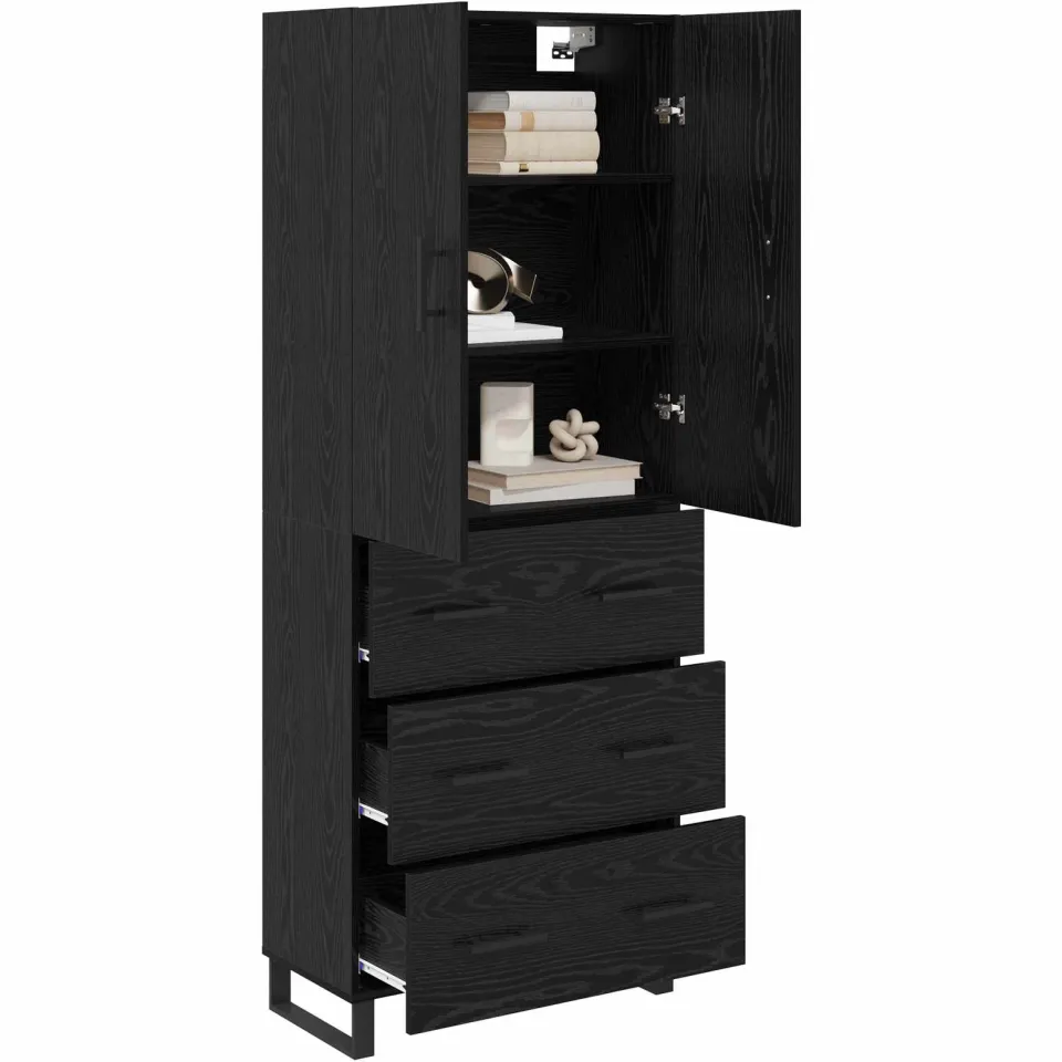 vidaXL Hoge kast 2 st Zwart Eiken 69,5 x 34 x 180 cm