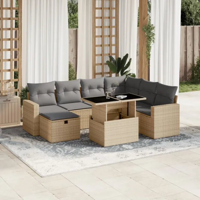 vidaXL 8-delige Loungeset met kussens poly rattan beige, foto 2