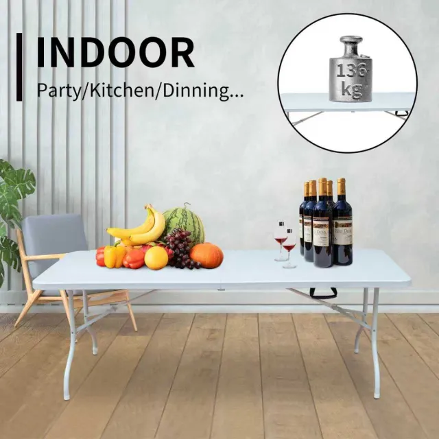 COVREO Tuintafel 180,34 x 73,66 x 73,66 cm wit, staal en kunststof, opvouwbaar