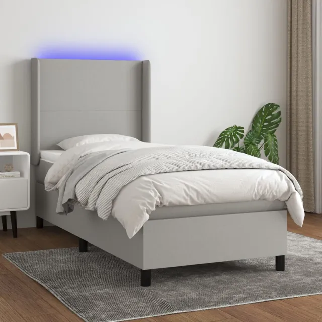 vidaXL Boxspring met matras en LED stof lichtgrijs 80x200 cm grijs