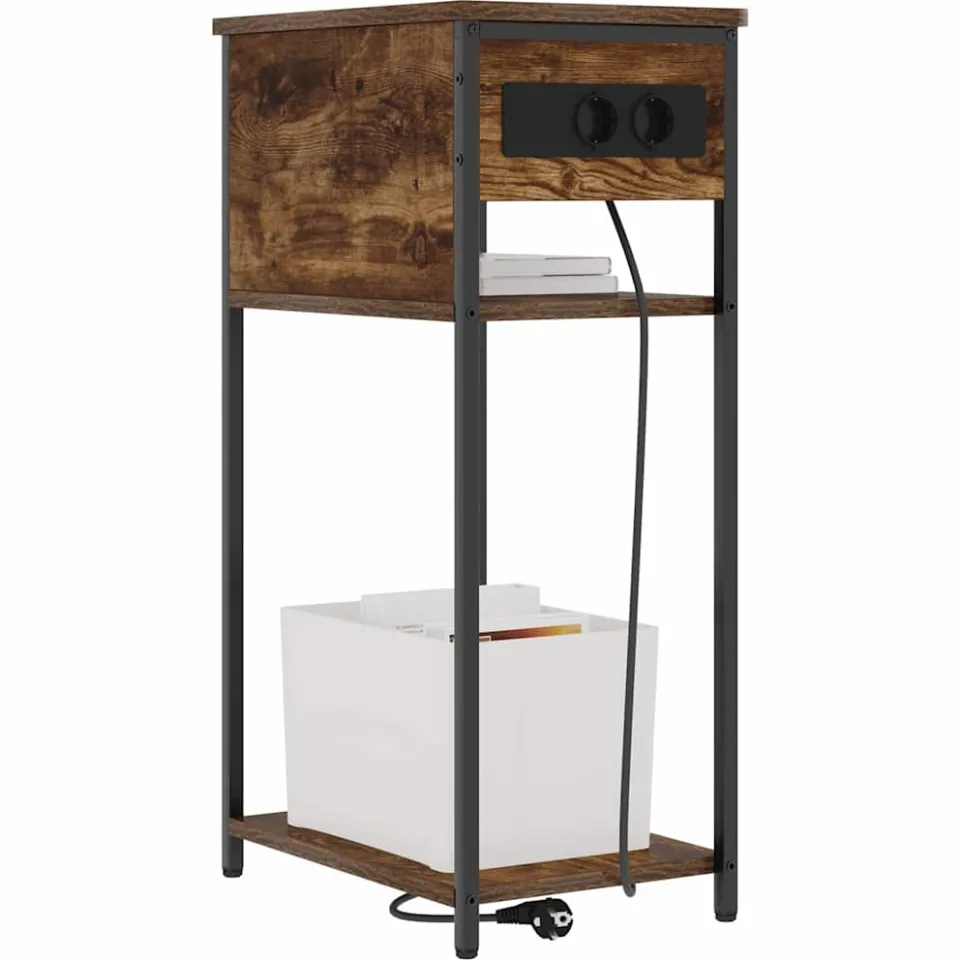 vidaXL Nachtkastje Gerookt eiken 41 x 28 x 76 cm Bewerkt hout Bruin