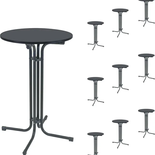 TRUTZHOLM Set van 10 statafels - Inklapbaar - Ø 70 cm - 110 cm hoog - Feesttafel en bistrotafel - Stalen frame - MDF tafelblad - Antraciet