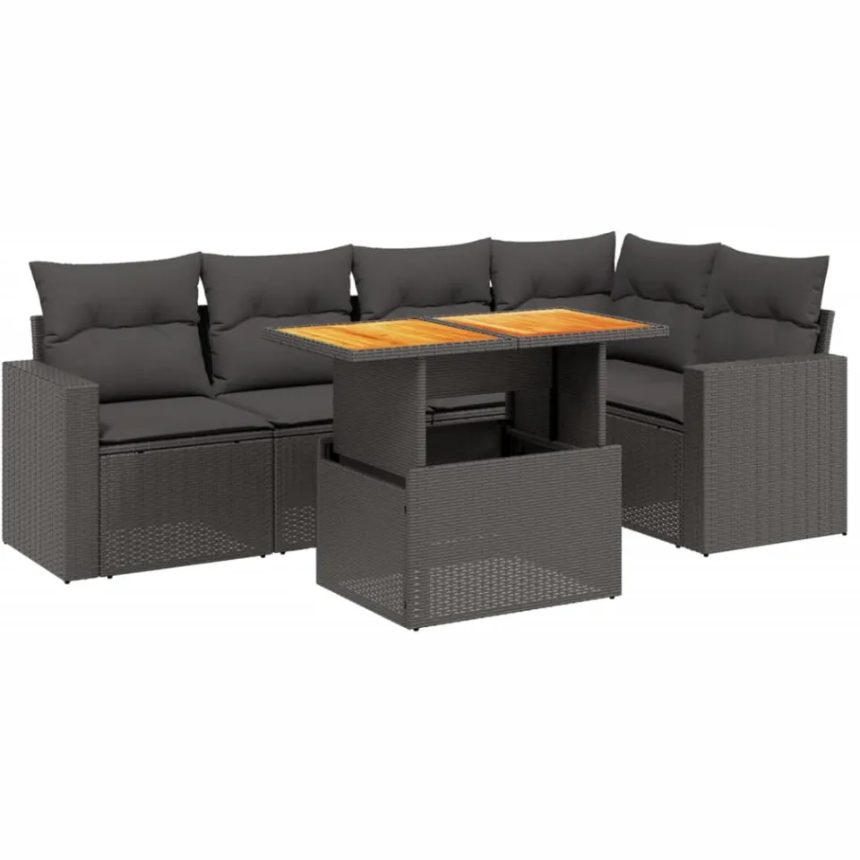 vidaXL 6-delige Loungeset met kussens poly rattan zwart, foto 3
