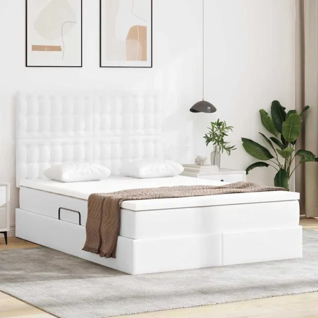vidaXL Opslag bed Puur Wit 140 x 200 cm Nep Leer