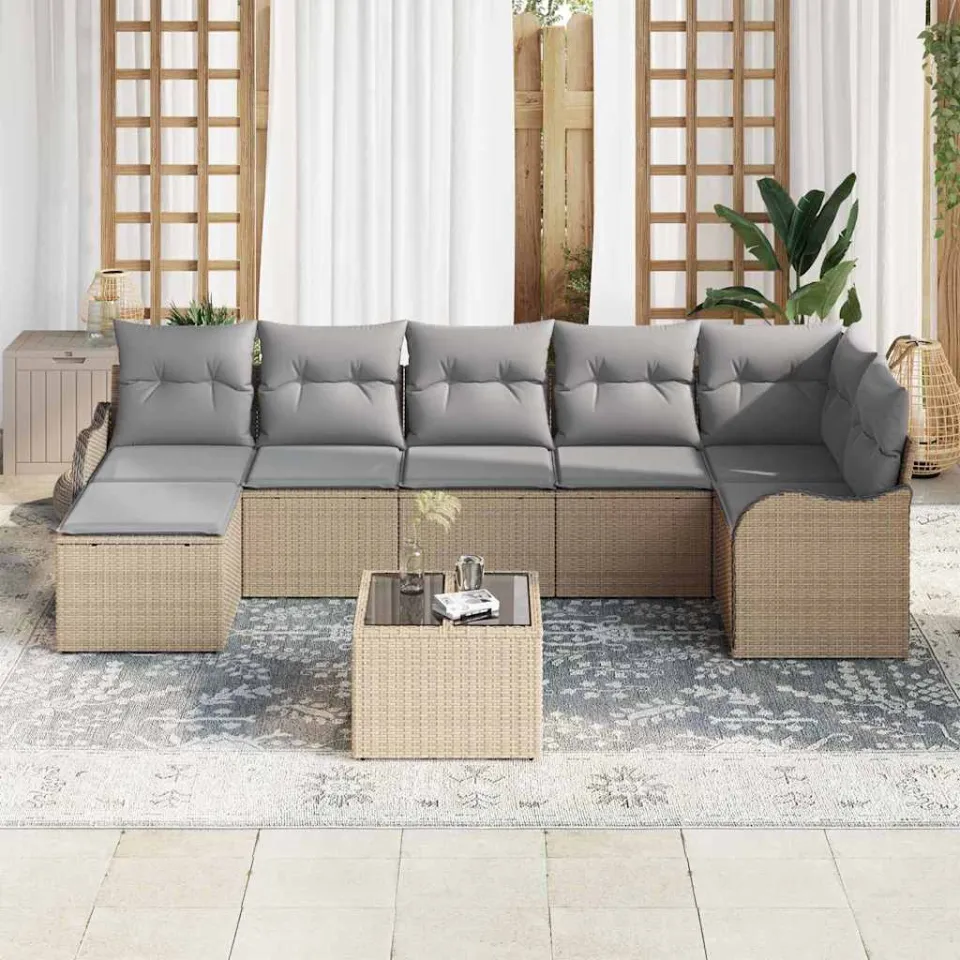 vidaXL Tuin Sofa Set 8 st Beige en Licht Grijs poly rattan, foto 3