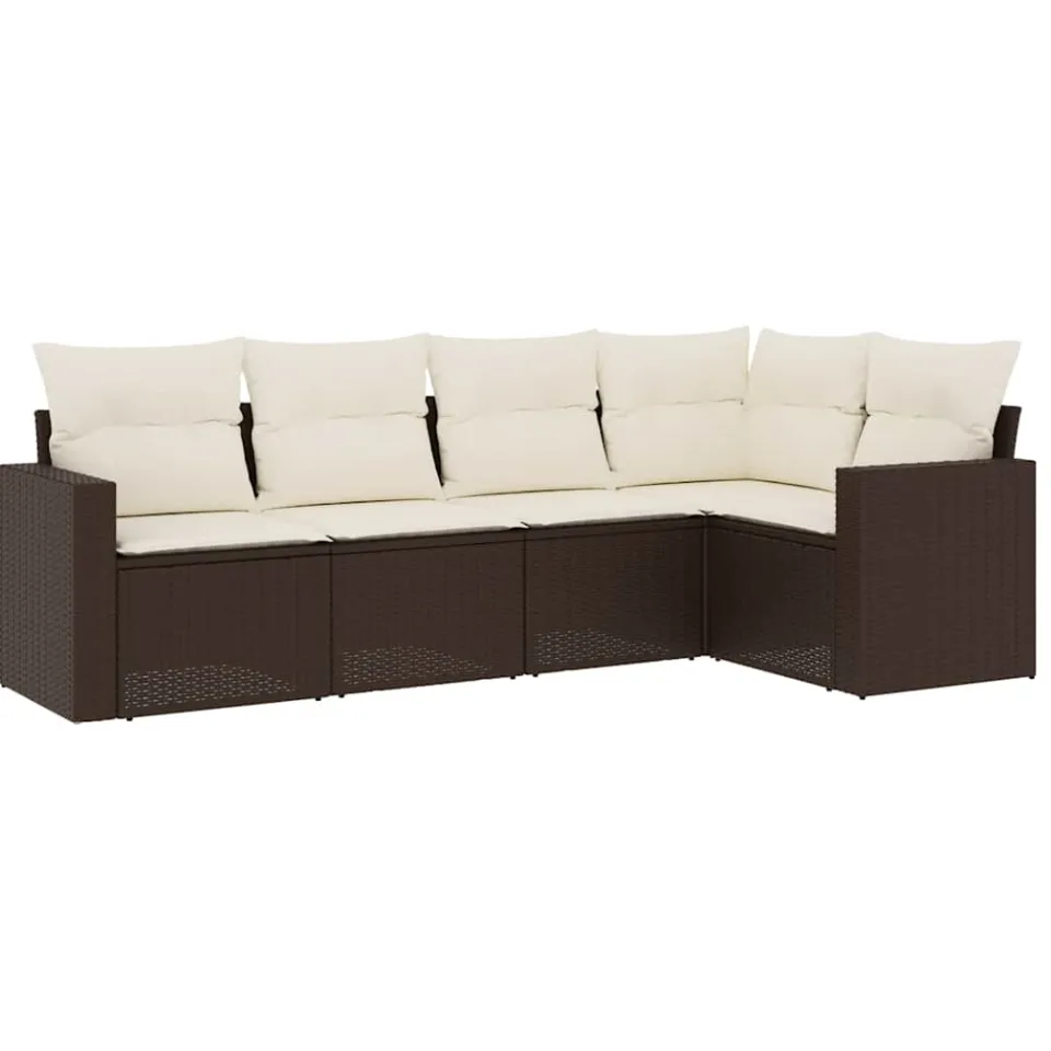 vidaXL 5-delige Loungeset met kussens poly rattan bruin, foto 3