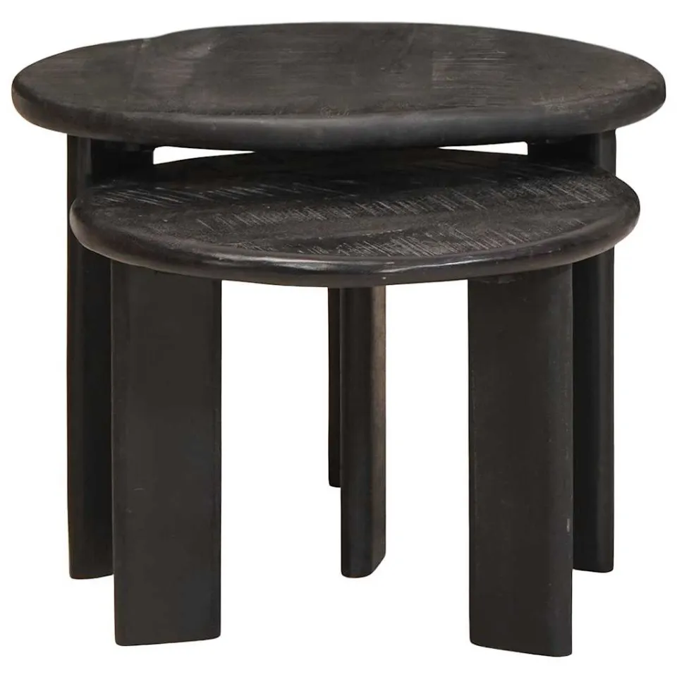 vidaXL Nest Koffietafels 2 st Zwart Ø 50 x 40 cm Massief Mango Hout, foto 2