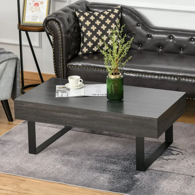 HAUSS SPOLE Salontafel Met Lade En Open Vakken - Moderne Opbergruimte Voor Woonkamer En Kantoor - Spaanplaat Met Metalen Frame - 110x60x40 Cm - Donkergrijs