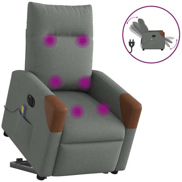 vidaXL Sta-op-massagestoel - elektrisch - verstelbaar - stof - donkergrijs donkergrijs en bruin
