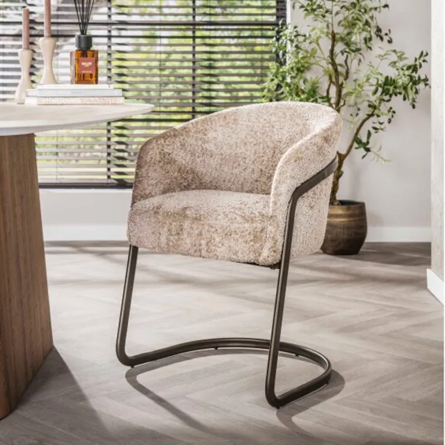 Meubelplaats Eetkamerstoel Sway Alura - buisframe bruin - zand - eetkamerstoelen set van 2