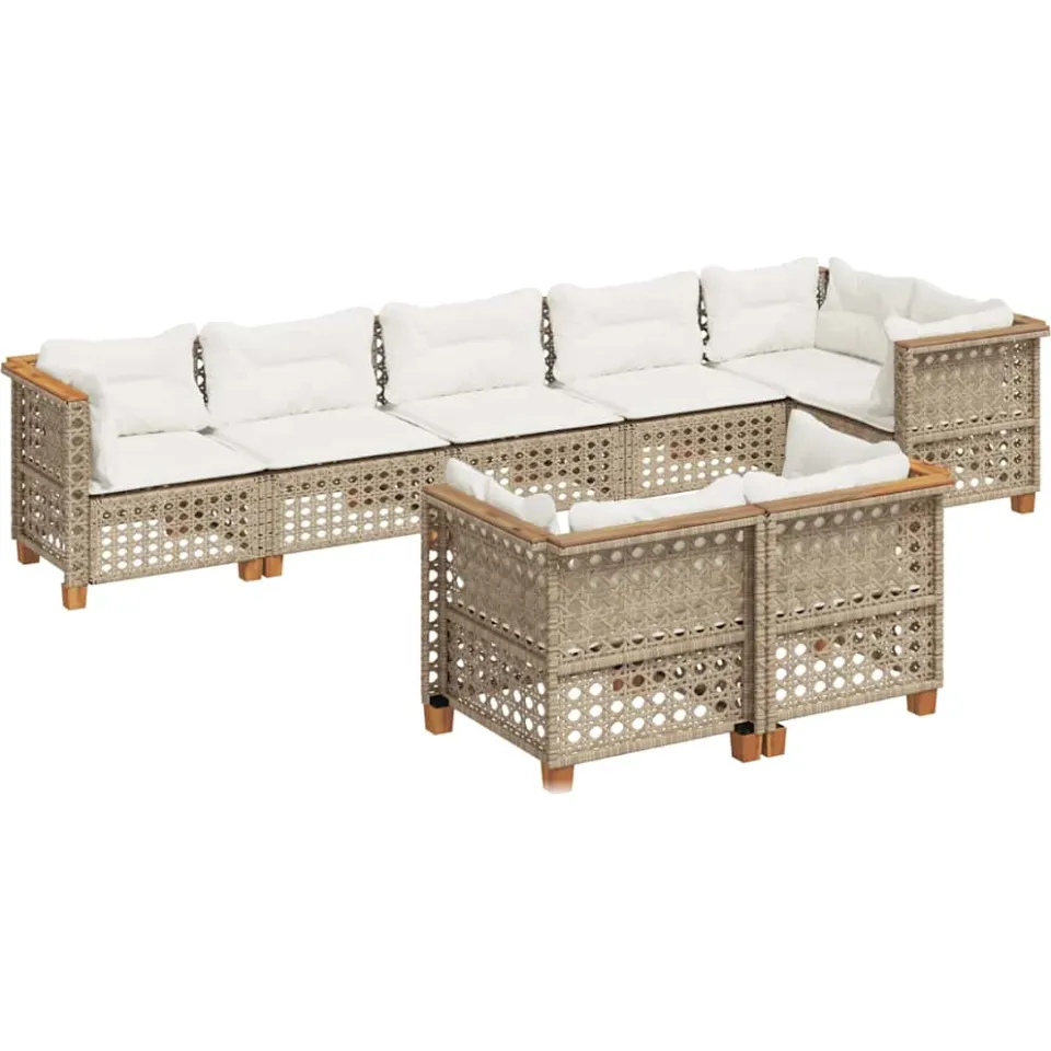 vidaXL 8-delige Loungeset met kussens poly rattan beige