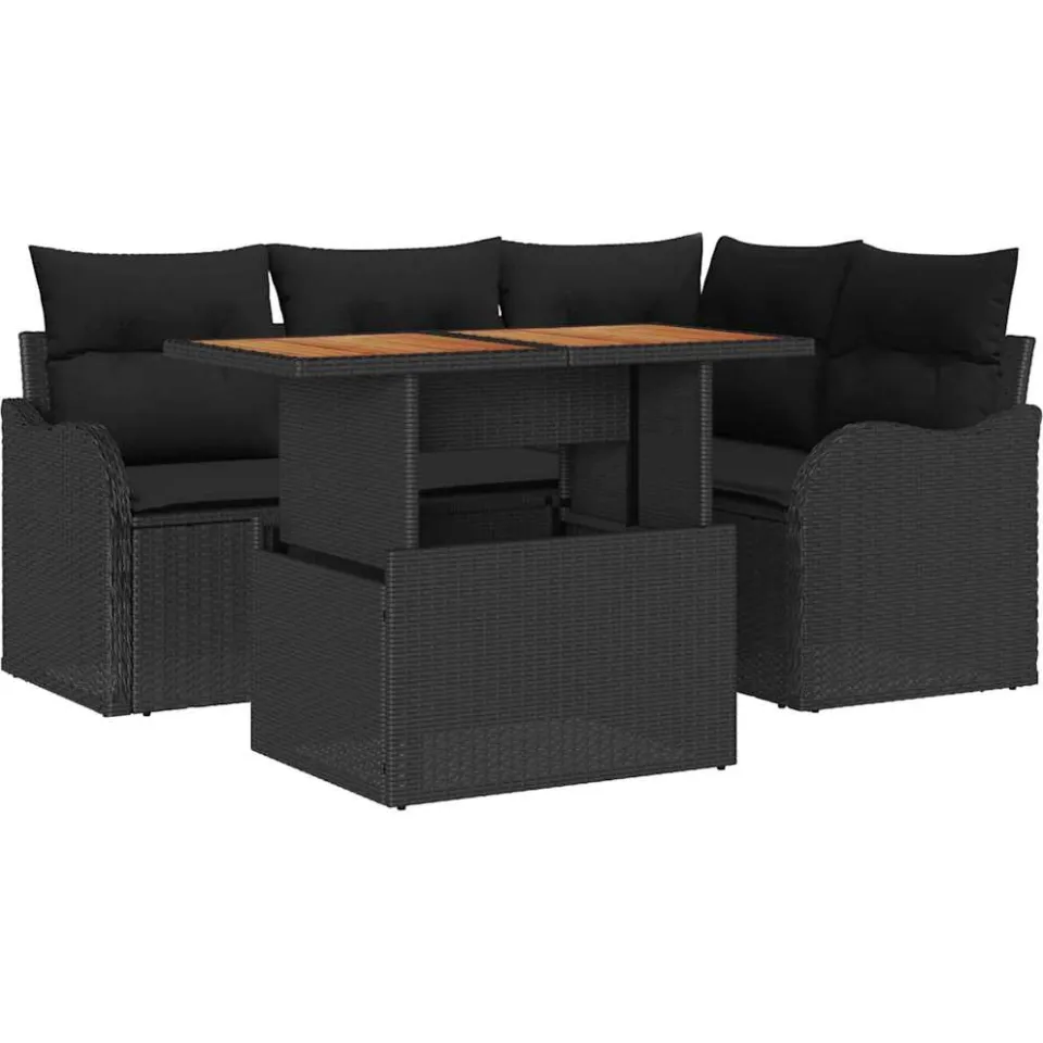 vidaXL Tuin Sofa Set 5 st Zwart Poly riet