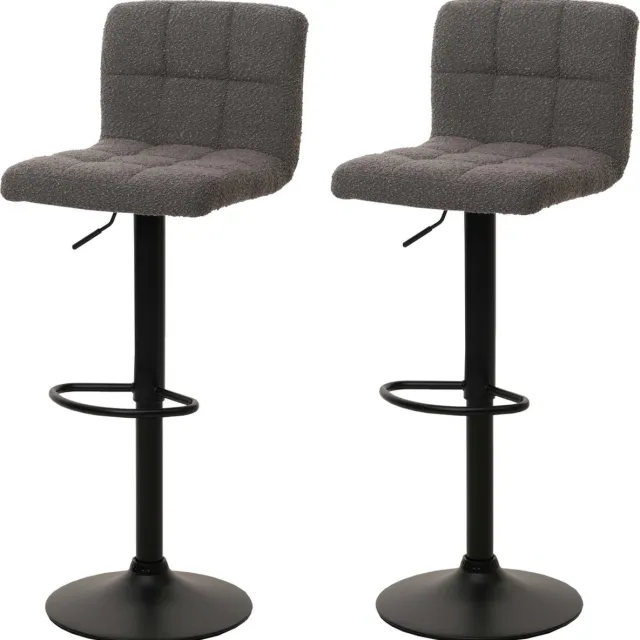 MCW Set van 2 barkrukken MCW-G87, barkruk barstoel, in hoogte verstelbaar draaibaar, Boucle stof (450g/m²) ~ donkergrijs