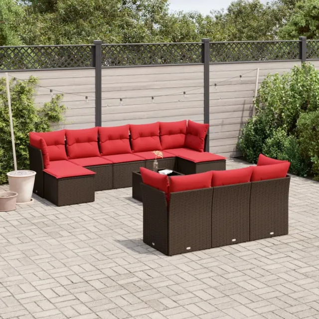 vidaXL 11-delige tuinbankset met kussens, bruin polyrotan, foto 2