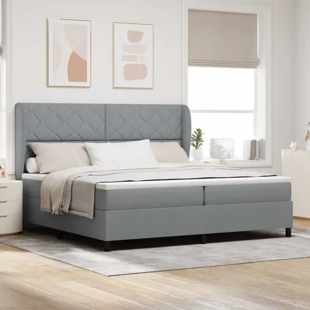 vidaXL Boxspring bed met hoofdeinde Lichtgrijs 200 x 200 cm Stof