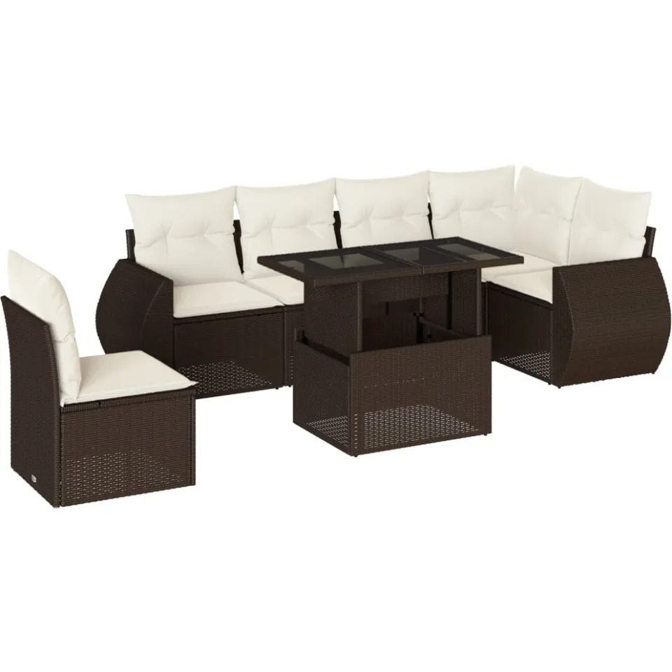 vidaXL 7-delige Loungeset met kussens poly rattan bruin, foto 3