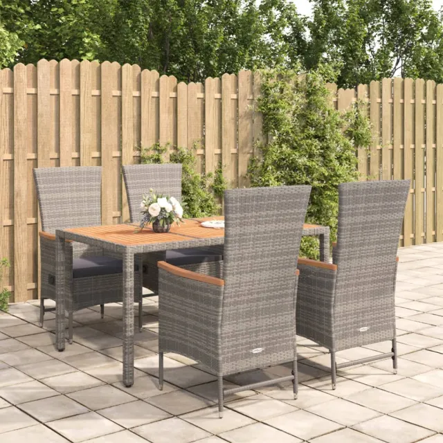 vidaXL 5-delige Tuinset met kussens poly rattan grijs