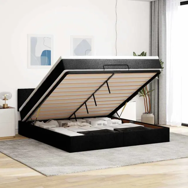 vidaXL Ottoman bed met matras 180x200cm stof zwart
