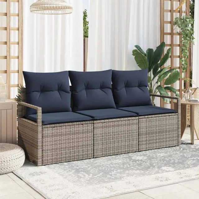 vidaXL Bankstel 3 st Grijs poly rattan, foto 2